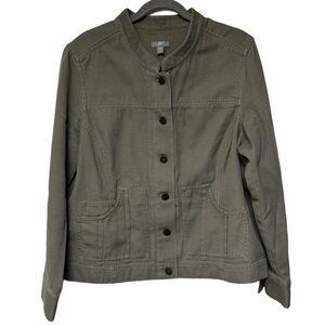 {J. Jill} Petite Canvas Khaki Denim Utility Jean Jacket
